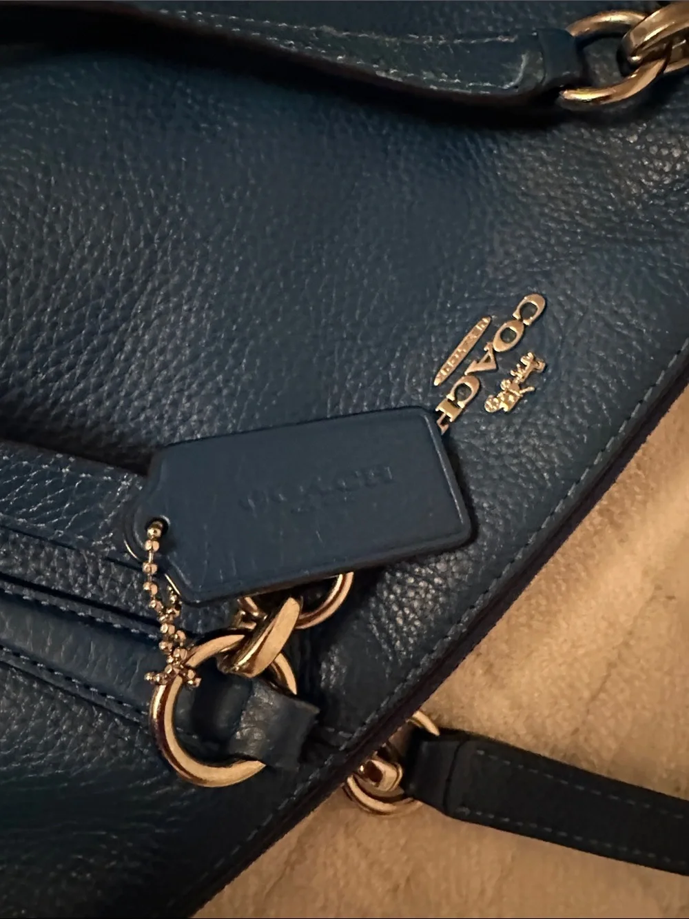 Coach Teal Leather Tote with Gold Hardware